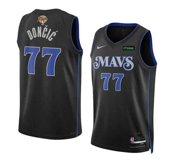 Mens Dallas Mavericks #77 Luka Doncic Black 2024 Finals City Edition Stitched Basketball Jersey Dzhi